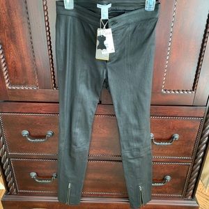 H&M Black Premium Selection Leather Leggings Pants 6 skinny fit zipper leg NWT